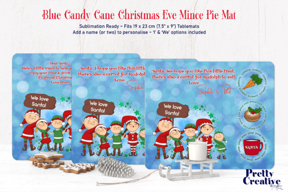 Blue Candy Cane Christmas Mince Pie Mat Illustrations
