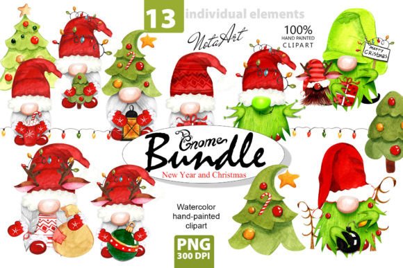 Christmas and New Year Gnomes Illustrations for Digital Sellers
