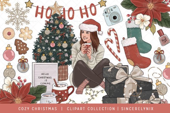 Christmas Fashion Clipart Illustrations for Branding