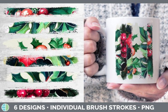 Christmas Holly Brush Strokes PNG Subl for Blog and Website Design