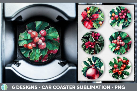 Christmas Holly Car Coaster Sublimatio Illustrations for Content Publishing