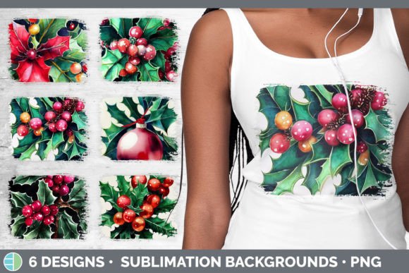 Christmas Holly Distressed Sublimation B Illustrations