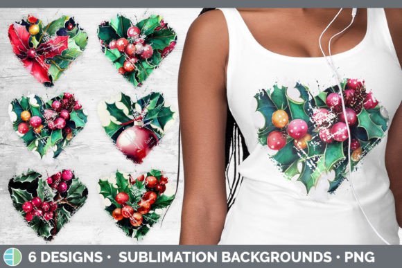 Christmas Holly Heart Distressed Clipart for Editorial Use