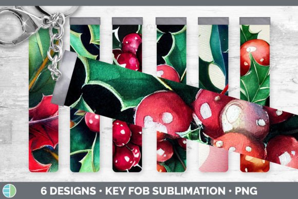 Christmas Holly Key Fob Wristlet Subli Illustrations for Digital Publishing