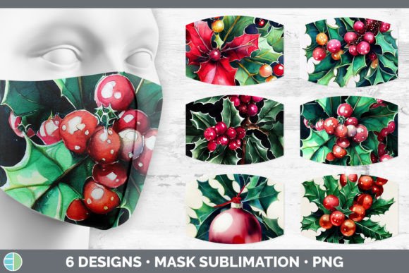 Christmas Holly Mask Sublimation Bundl Illustrations