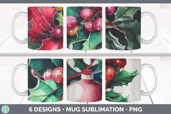 Christmas Holly Mug Sublimation Coffee Illustrations