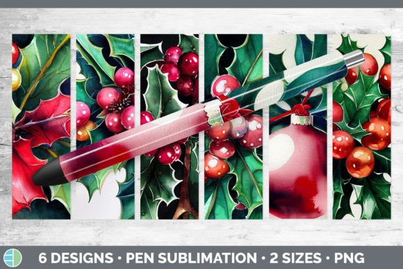Christmas Holly Pen Wraps Epoxy Sublim Illustrations