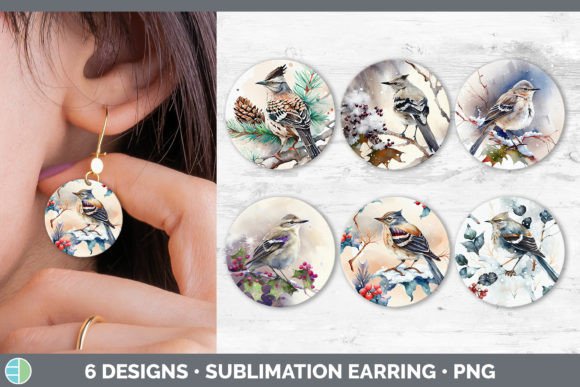 Christmas Mockingbird Round Earring Illustration