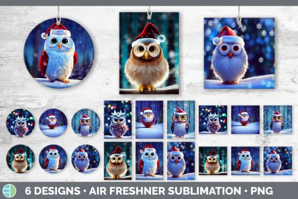 Christmas Owl Air Freshener Sublimation Illustration