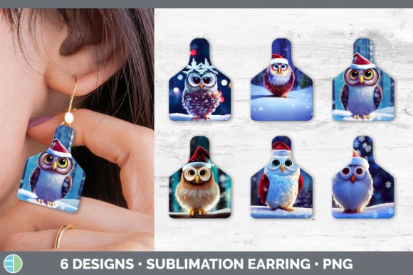 Christmas Owl Cow Tag Earring Sublimat Illustrations
