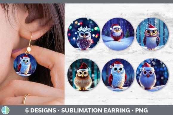 Christmas Owl Round Earring Sublimation Illustration Review