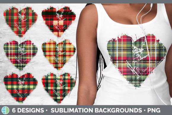Christmas Plaid Heart Distressed Clipart for Illustrations