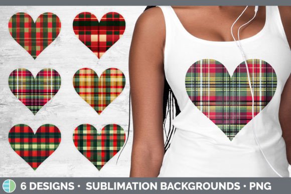 Christmas Plaid Hearts Clipart Sublima for Illustrations