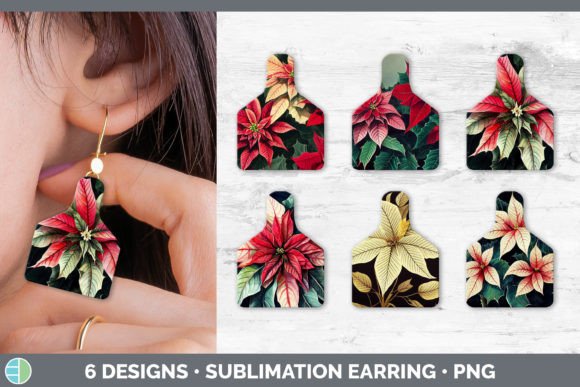 Christmas Poinsettia Cow Tag Earring Illustration