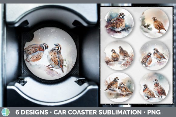 Christmas Quail Car Coaster Sublimatio Illustrations