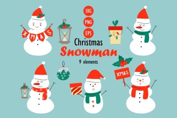 Christmas Snowmen Clipart for Website and Editorial Use
