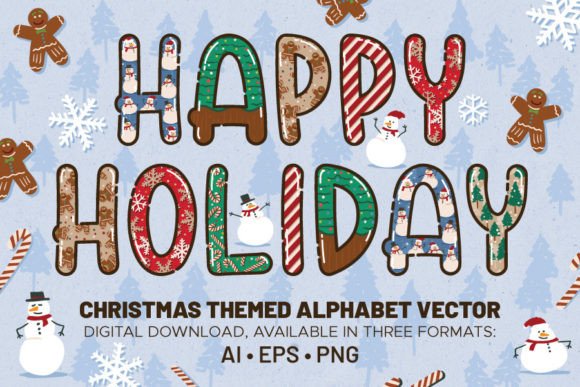 Christmas Themed Vector Alphabet for Branding and Illustrations