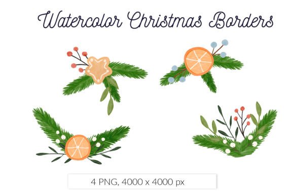 Christmas Watercolor Border Illustrations