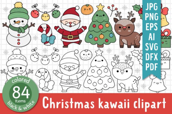 Kawaii Christmas Clipart Collection for Illustrations