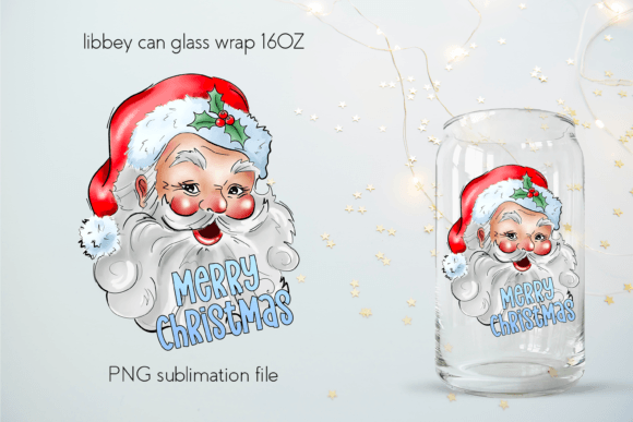 Merry Christmas 16 Oz Libbey Glass Santa Illustration