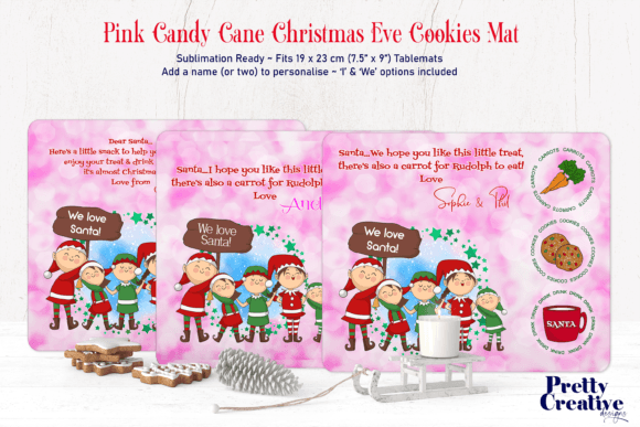 Pink Candy Cane Christmas Eve Cookie Mat Illustrations