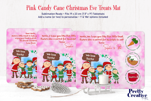 Pink Candy Cane Christmas Eve Treats Mat Illustrations