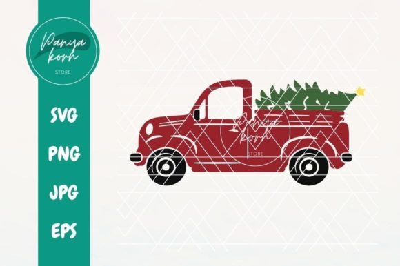 Red Christmas Tree Truck Illustration for Holiday Content