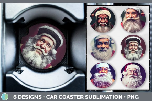 Santa Christmas Car Coaster Sublimation Illustration