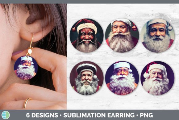 Santa Christmas Round Earring Sublimat Illustrations