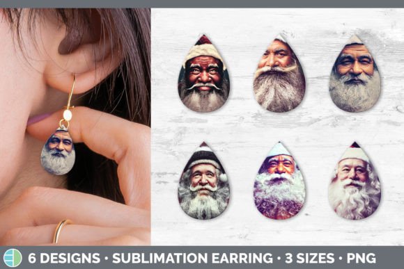 Santa Christmas Teardrop Earring Subli Illustrations