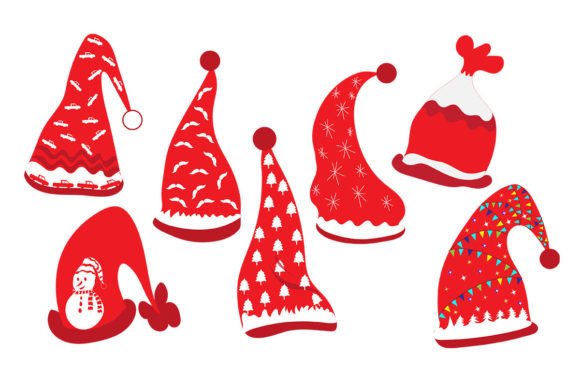 Set of Red Christmas Hats Illustrations