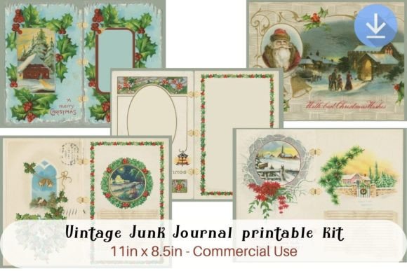 Vintage Christmas Junk Journal Printable Illustrations