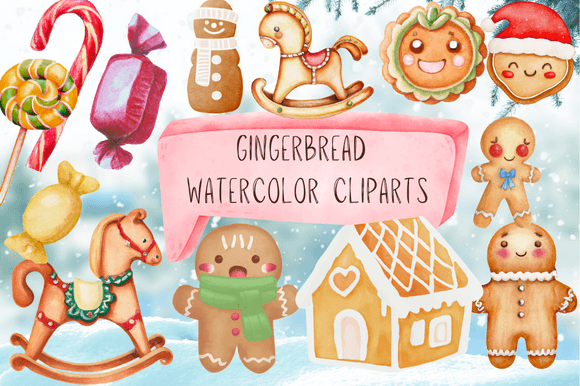 Watercolor Christmas Gingerbread Clipart for Festive Branding